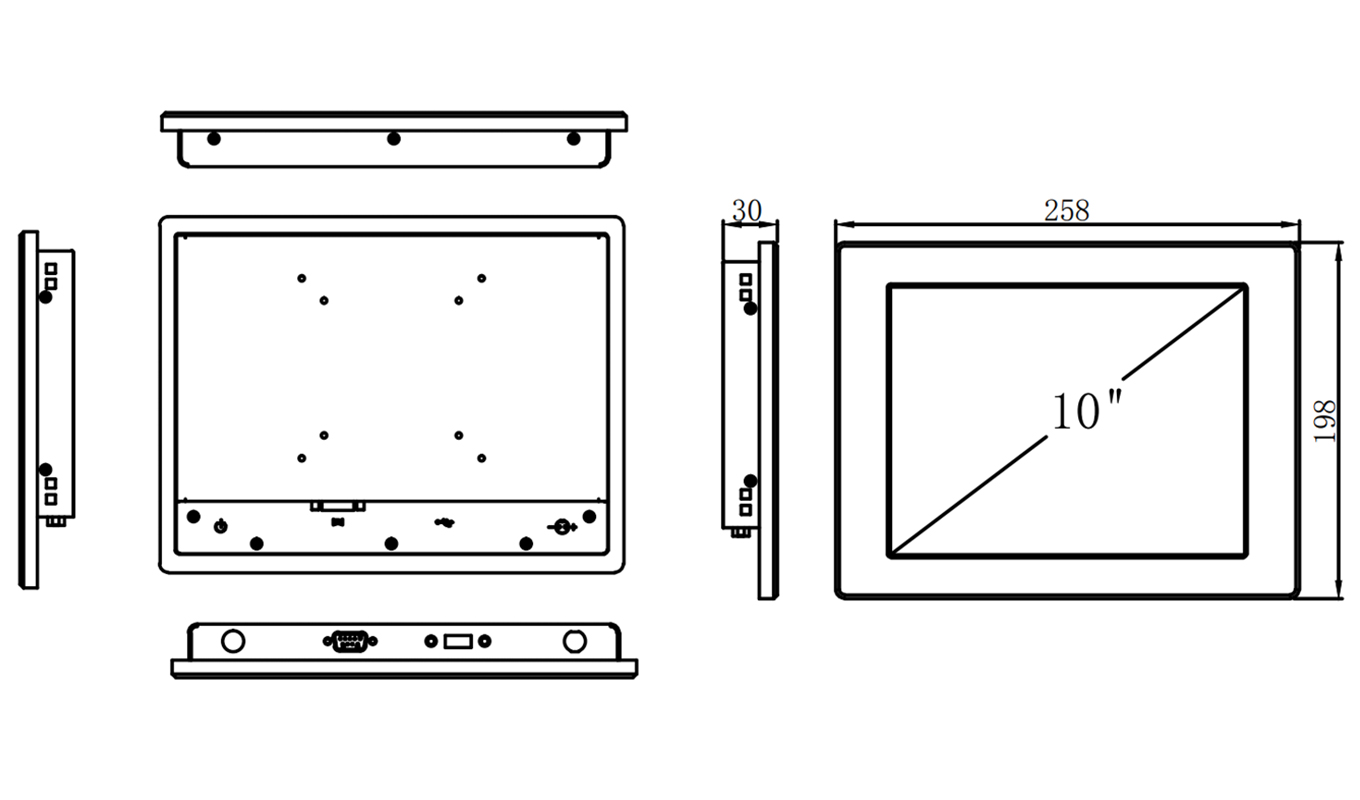 Dimension of 10 Inch Industrial Monitor