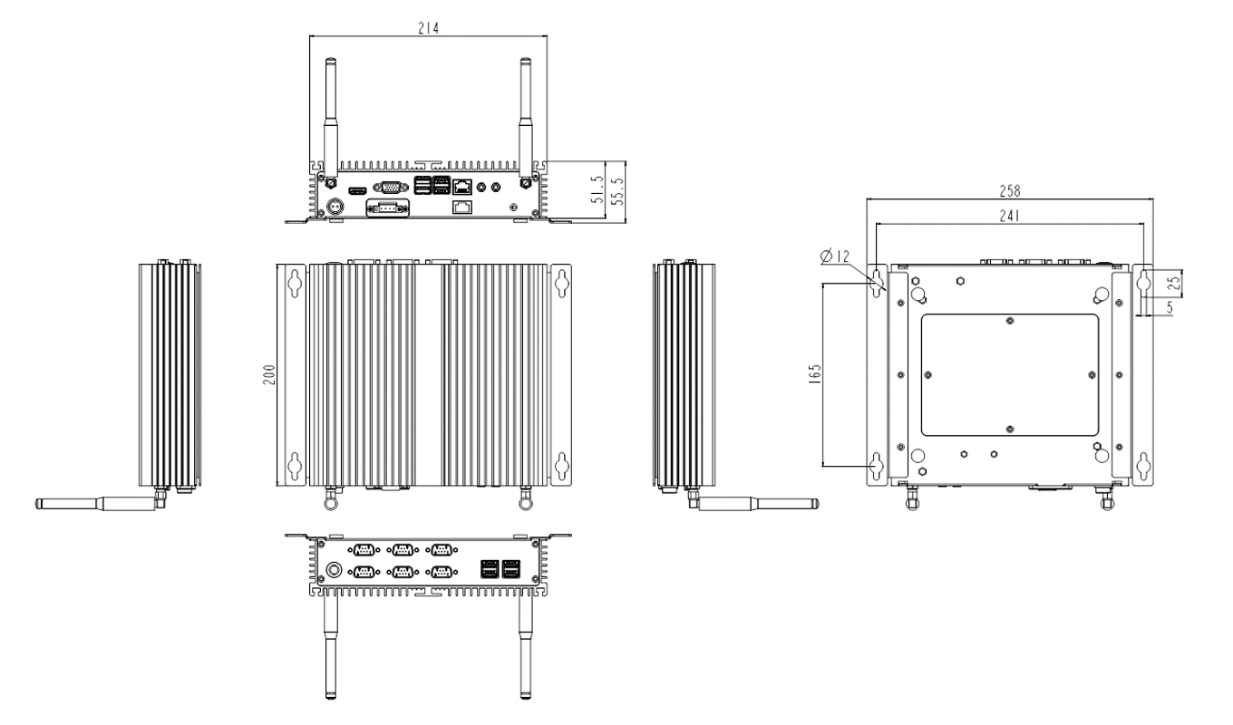 Dimension of Intel 8th Gen. i3/i5/i7 Fanless Box PC