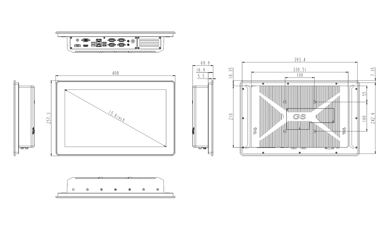 Deminsion of 15.6 Inch Intel® Core™ 8th I3/I5/I7 Cableless Capacitive Panel PC