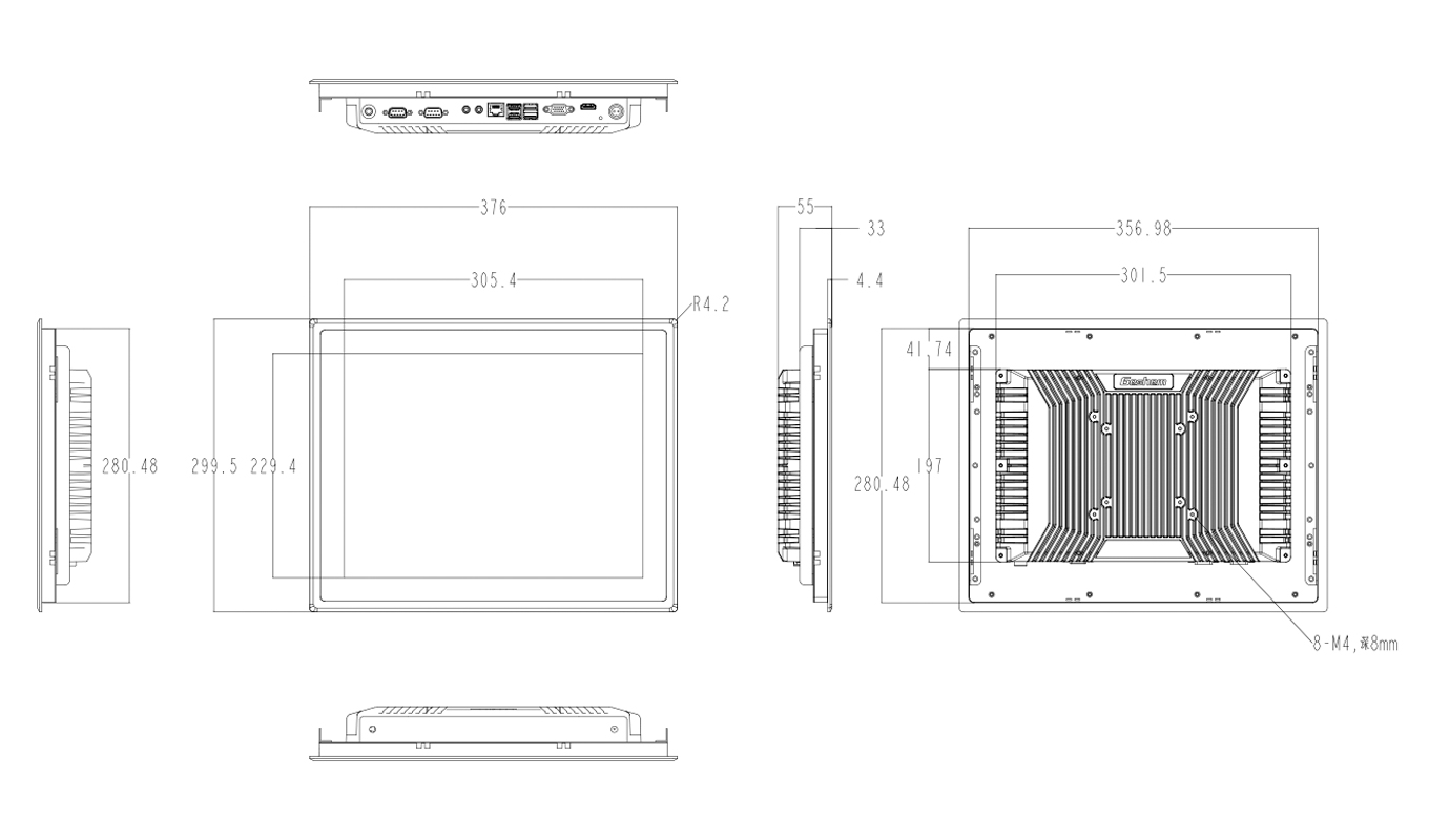 Deminsion of 15.0 Inch Intel 8th Gen. i3/i5/i7 Economy Capacitive Panel PC